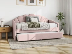 Cama nido en forma de concha 2 x 90 x 190 cm en terciopelo con colchón - ELUSIA^Vente-unique Hot