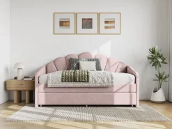 Cama nido en forma de concha 2 x 90 x 190 cm en terciopelo con colchón - ELUSIA^Vente-unique Hot