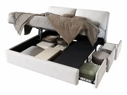 DripeX Cama nido en terciopelo , 180 x 200 cm, con 3 cajones y cabecero ajustable, carga máx. 300kg Blanco Outlet