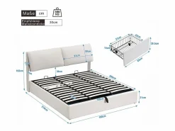 DripeX Cama nido en terciopelo , 180 x 200 cm, con 3 cajones y cabecero ajustable, carga máx. 300kg Blanco Outlet