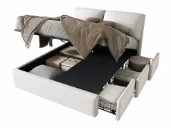 DripeX Cama nido en terciopelo , 140 x 190 cm, con 3 cajones y cabecero ajustable, carga máx. 300kg Blanco Online