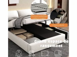 DripeX Cama nido en terciopelo , 140 x 190 cm, con 3 cajones y cabecero ajustable, carga máx. 300kg Blanco Online