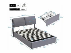 Cama nido en terciopelo , 140 x 190 cm, con 3 cajones y cabecero ajustable, carga máx. 300kg^DripeX Online