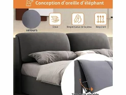 Cama nido en terciopelo , 140 x 190 cm, con 3 cajones y cabecero ajustable, carga máx. 300kg^DripeX Online