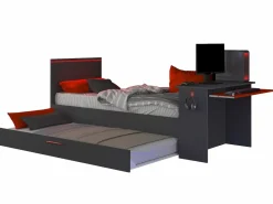 Cama nido gamer 90 x 200 et 90 x 190 cm escritorio LEDs antracita y rojo + colchón VOUANI^Vente-unique New