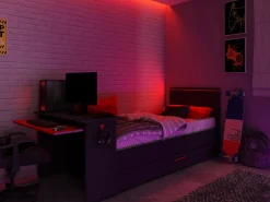Vente-unique Cama nido gamer 2 x 90 x 200 con escritorio y LEDs antracita y rojo + somier VOUANI Gris antracita Best