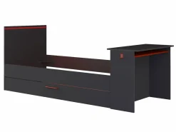 Vente-unique Cama nido gamer 2 x 90 x 200 con escritorio y LEDs antracita y rojo + somier VOUANI Gris antracita Best