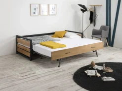 Cama nido industrial 90 x 190 cm de MDF Pino y metal con colchón BOSTON^Vente-unique Online