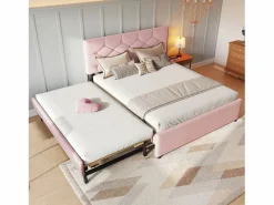 Cama nido infantil - 140 x 200 cm + 90 x 190 cm con cabecero - terciopelo - (sin colchón)^Merax