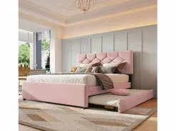 Cama nido infantil - 140 x 200 cm + 90 x 190 cm con cabecero - terciopelo - (sin colchón)^Merax