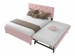 Cama nido infantil - 140 x 200 cm + 90 x 190 cm con cabecero - terciopelo - (sin colchón)^Merax