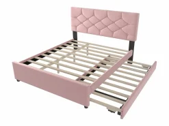 Cama nido infantil - 140 x 200 cm + 90 x 190 cm con cabecero - terciopelo - (sin colchón)^Merax