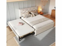 Cama nido infantil - 140 x 200 cm + 90 x 190 cm con cabecero - terciopelo - (sin colchón)^Merax Best