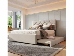 Cama nido infantil - 140 x 200 cm + 90 x 190 cm con cabecero - terciopelo - (sin colchón)^Merax Best