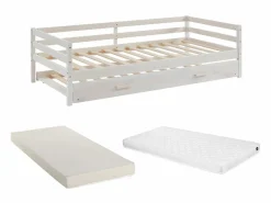 Vente-unique Cama nido infantil 2 x 90 x 190 cm Pino macizo y MDF con colchón AEDAN II Blanco Sale