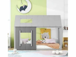Merax Cama Montessori|Cama nido infantil de 90 x 200 cm - pino y MDF - color: Gris
