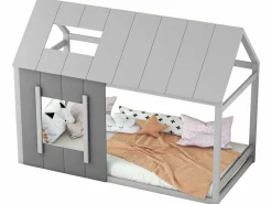 Merax Cama Montessori|Cama nido infantil de 90 x 200 cm - pino y MDF - color: Gris