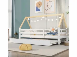 Cama nido infantil de 90x200 cm con cama nido de 90x190 cm en madera blanca^Hauss Spole Outlet