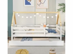 Cama nido infantil de 90x200 cm con cama nido de 90x190 cm en madera blanca^Hauss Spole Outlet