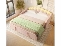 Cama nido infantil 90x200 cm con LED convertible en cama para adultos 180x200 cm, terciopelo, , sin colchón^Hauss Spole Sale