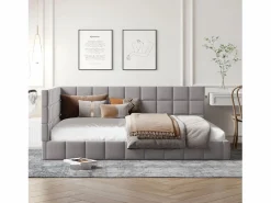 Cama nido tapizada de 140 x 200 cm, sofá cama, somier de láminas, cama para adultos, terciopelo, Gris Outlet