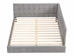 Cama nido tapizada de 140 x 200 cm, sofá cama, somier de láminas, cama para adultos, terciopelo, Gris Outlet