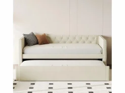 ModernLuxe Cama nido tapizada en terciopelo - 90/180x200 cm - con somier de láminas - Beige Outlet