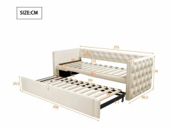 ModernLuxe Cama nido tapizada en terciopelo - 90/180x200 cm - con somier de láminas - Beige Outlet
