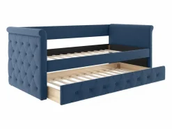 Vente-unique Cama nido tapizada LOUISE - 2x90x190cm - tela azul Azul oscuro