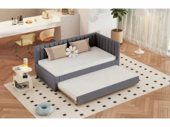 Cama nido tapizada 90x200cm - sofá cama nido, somier de láminas, camas juveniles, camas infantiles, camas supletorias, terciopelo -^ New