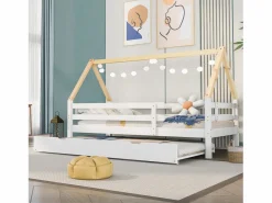 Cama nido 90x200/190 cm - Cama infantil con somier de láminas de madera y ruedas - y natural^ Outlet