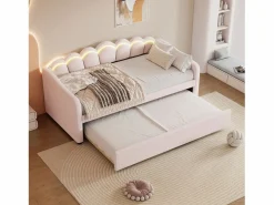 Merax Cama Nido|Cama nido 90x200 cm + cama 90x190 cm, sofá cama - terciopelo - LEDs - color (sin colchón)