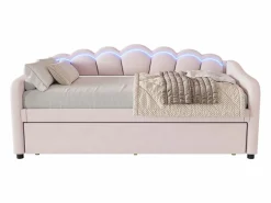 Merax Cama Nido|Cama nido 90x200 cm + cama 90x190 cm, sofá cama - terciopelo - LEDs - color (sin colchón)