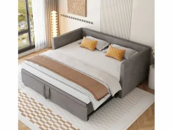 Cama nido 90/180x200 cm - sofá cama tapizado - cama extensible con somier - cama multifunción en tejido de terciopelo agradable para la piel - Gris Hot