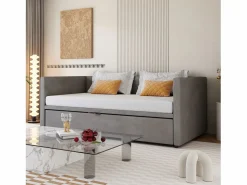 Cama nido 90/180x200 cm - sofá cama tapizado - cama extensible con somier - cama multifunción en tejido de terciopelo agradable para la piel - Gris Hot