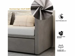 Cama nido 90/180x200 cm - sofá cama tapizado - cama extensible con somier - cama multifunción en tejido de terciopelo agradable para la piel - Gris Hot