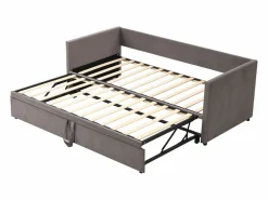 Cama nido 90/180x200 cm - sofá cama tapizado - cama extensible con somier - cama multifunción en tejido de terciopelo agradable para la piel - Gris Hot
