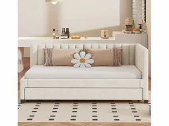 Cama nido 90x200 cm - Sofá cama con respaldo acolchado y somier de láminas - terciopelo Beige Best