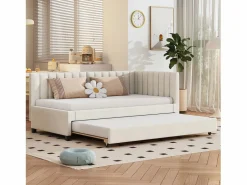 Cama nido 90x200 cm - Sofá cama con respaldo acolchado y somier de láminas - terciopelo Beige Best