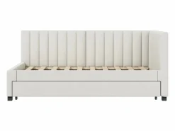 Cama nido 90x200 cm - Sofá cama con respaldo acolchado y somier de láminas - terciopelo Beige Best