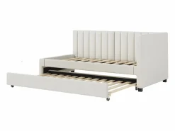 Cama nido 90x200 cm - Sofá cama con respaldo acolchado y somier de láminas - terciopelo Beige Best