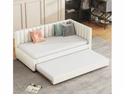 Cama nido 90x200 cm - Sofá cama con respaldo acolchado y somier de láminas - terciopelo Beige Best