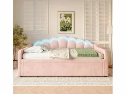 Cama nido 90x200 cm - Sofá convertible con iluminación LED y reposabrazos - terciopelo - sin colchón Rosa Online