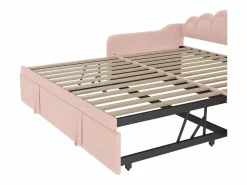 Cama nido 90x200 cm - Sofá convertible con iluminación LED y reposabrazos - terciopelo - sin colchón Rosa Online