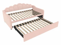 Cama nido 90x200 cm - Sofá convertible con iluminación LED y reposabrazos - terciopelo - sin colchón Rosa Online