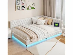 Cama nido 140x200 cm - Terciopelo Teddy, Sofá cama convertible con iluminación LED y carga USB, -^ Outlet