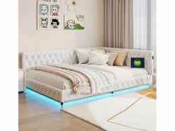 Cama nido 140x200 cm - Terciopelo Teddy, Sofá cama convertible con iluminación LED y carga USB, -^ Outlet