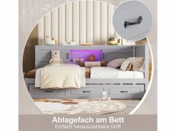 Merax Cama nido 140x200 cm + 90x190 cm con 2 puertas correderas y tomas USB - LED - Tablero aglomerado + MDF - (sin colchón) Gris Clearance