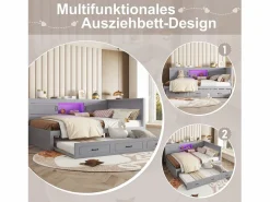 Merax Cama nido 140x200 cm + 90x190 cm con 2 puertas correderas y tomas USB - LED - Tablero aglomerado + MDF - (sin colchón) Gris Clearance