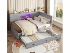 Merax Cama nido 140x200 cm + 90x190 cm con 2 puertas correderas y tomas USB - LED - Tablero aglomerado + MDF - (sin colchón) Gris Clearance